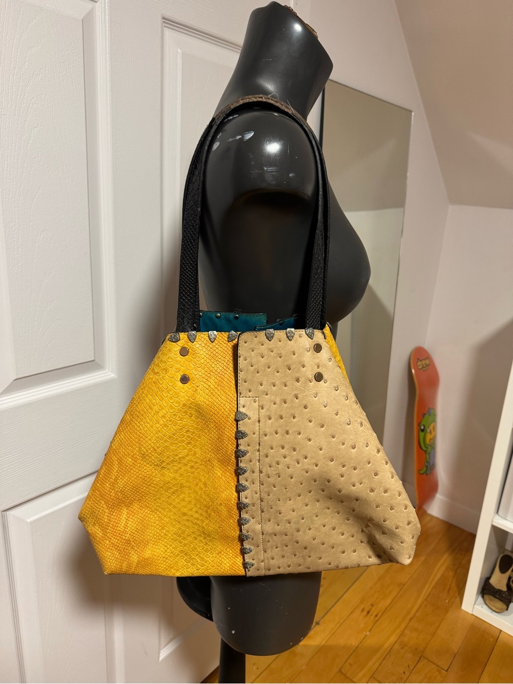 Yellow and Beige Two-Tone Shoulder Tote Bag